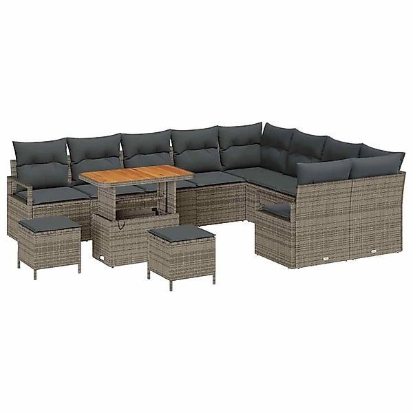 vidaXL Garten-Sofa-Set mit Kissen 12-Tlg Grau Poly Rattan 3362568 günstig online kaufen