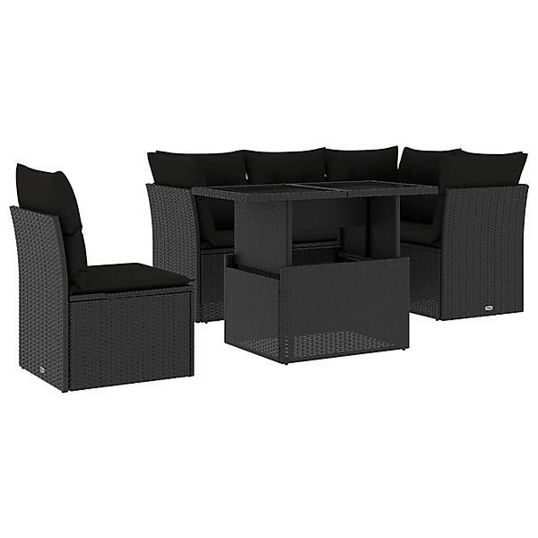 vidaXL 6-Tlg Garten-Sofagarnitur mit Kissen Schwarz Poly Rattan 3266585 günstig online kaufen