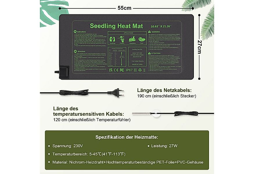 Clanmacy Heizmatten Heizmatte Thermostat Zimmergewächshaus Pflanzen Sämling günstig online kaufen