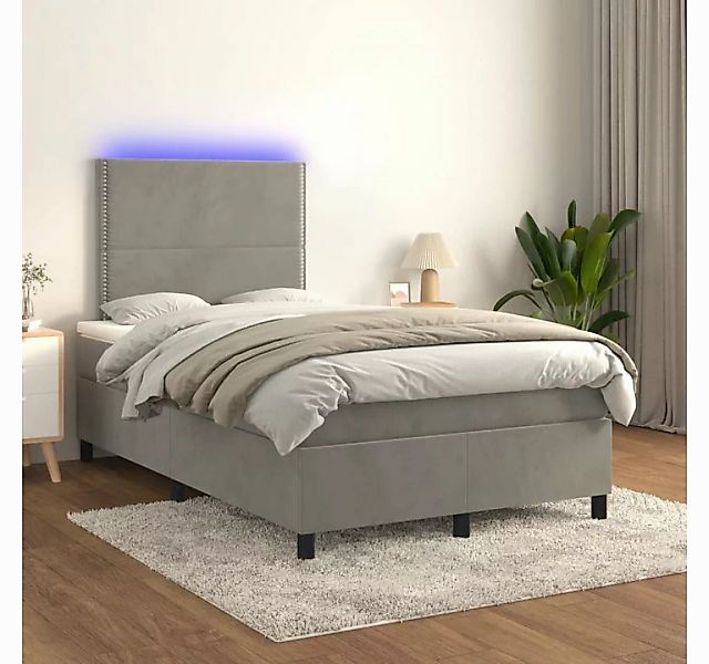 vidaXL Boxspringbett Boxspringbett mit Matratze LED Hellgrau 120x200 cm Sam günstig online kaufen