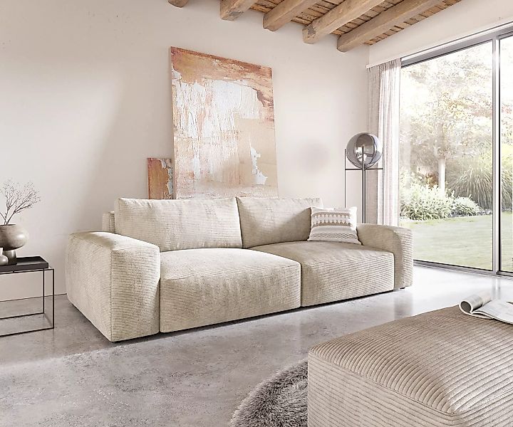 Big-Sofa Lanzo XL 270x130 cm Cord Beige mit Hocker günstig online kaufen