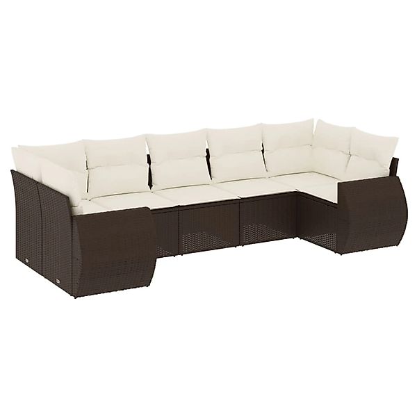 vidaXL 7-Tlg Garten-Sofagarnitur mit Kissen Braun Poly Rattan 3254130 günstig online kaufen