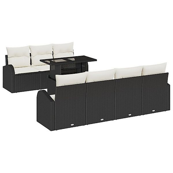 vidaXL Loungesofa 8-tlg. Garten-Sofagarnitur mit Kissen Schwarz Poly Rattan günstig online kaufen