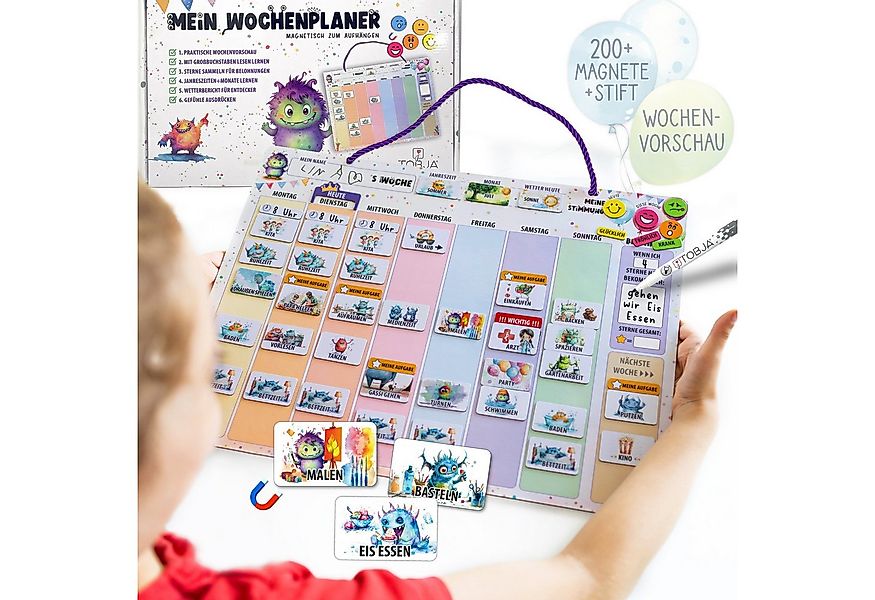 TOBJA Magnettafel Wochenplaner Kinder inkl. 200+ Magnete & Stift Montessori günstig online kaufen