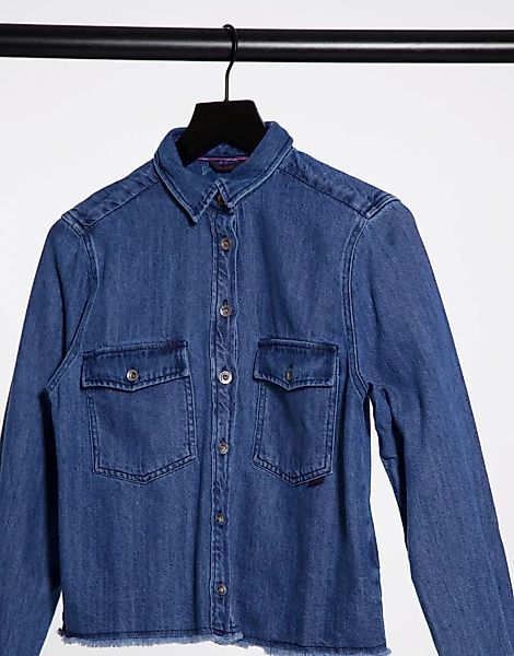 Salsa – Georgia – Jeans-Westernhemd mit Fransendetails-Blau günstig online kaufen