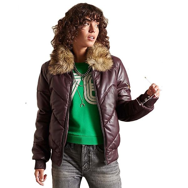 Superdry Heritage Leather Puffer Mantel S Aubergine günstig online kaufen