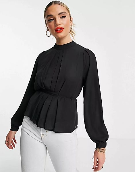 Vero Moda – Plissierte Bluse in Schwarz mit hohem Kragen günstig online kaufen
