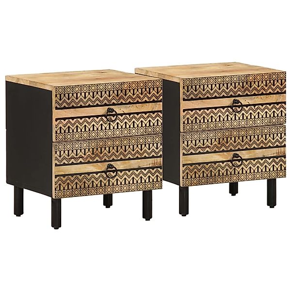 vidaXL Nachttische 2 Stk, Schwarz 40x33,5x46 cm Raues Mangoholz 4018627 günstig online kaufen
