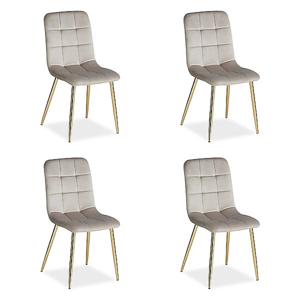 Homestyle4u Esszimmerstuhl 4er Set in Beige und Gold Samt 2334 günstig online kaufen