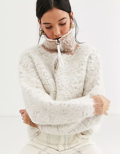 ASOS WHITE – Schwerer Pullover aus Wollmischung mit kurzem Reißverschluss-M günstig online kaufen