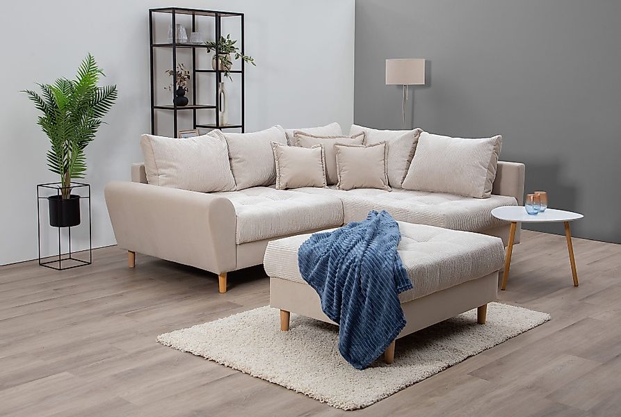 Home affaire Ecksofa "Rice L-Form, B: 223 cm" Set: Sofa & Hocker, mit 3 Zie günstig online kaufen