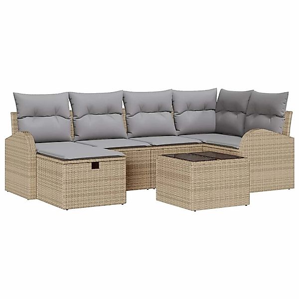 vidaXL Garten-Sofa-Set mit Kissen mit Speicher 7-Tlg Beige Poly Rattan 3360 günstig online kaufen