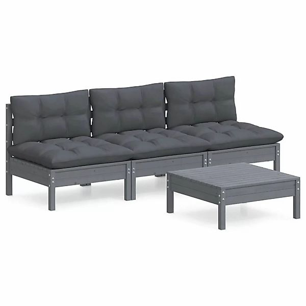 vidaXL 4-tlg Garten-Lounge-Set mit Anthrazit Kissen Kiefernholz Modell 5 günstig online kaufen