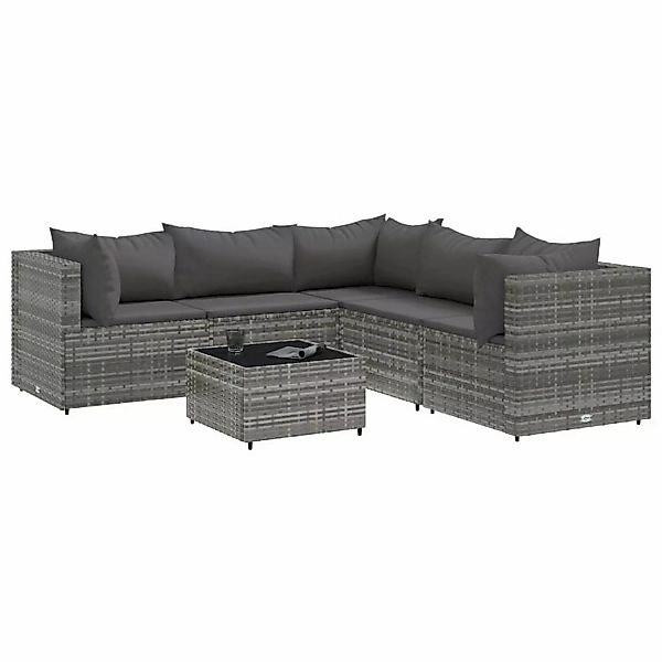 vidaXL 6-tlg Garten-Lounge-Set mit Kissen Grau Poly Rattan Modell 71 günstig online kaufen