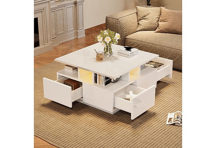 HAUSS SPOLE Couchtisch hochglanz Kaffeetisch mit LED Licht, Sofatisch mit4 günstig online kaufen