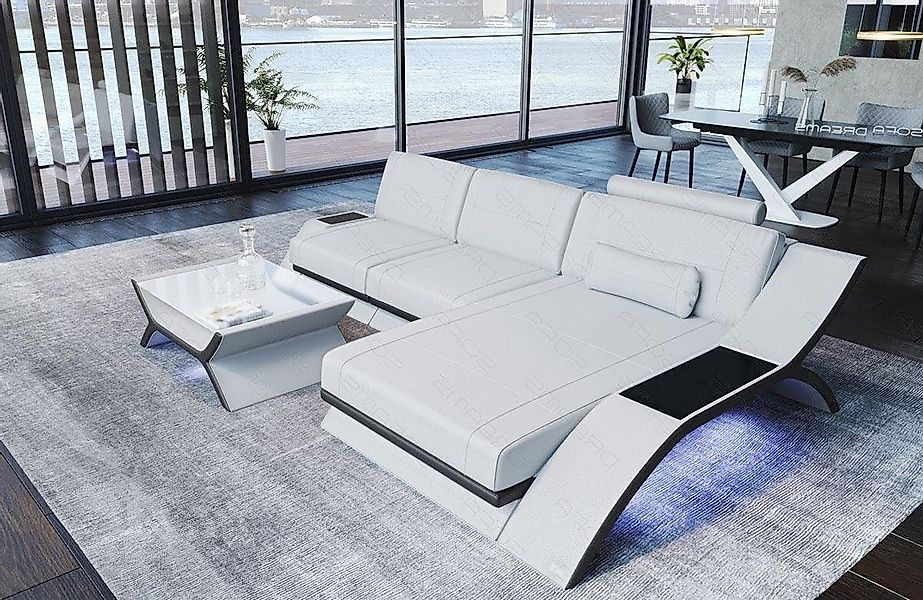 Sofa Dreams Ecksofa Sofa Leder Calabria L Form Ledersofa, Couch, mit LED Be günstig online kaufen