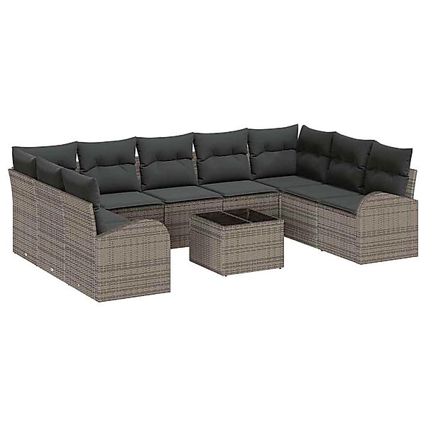 vidaXL Garten-Sofa-Set 10-Tlg Grau Poly Rattan 3346209 günstig online kaufen