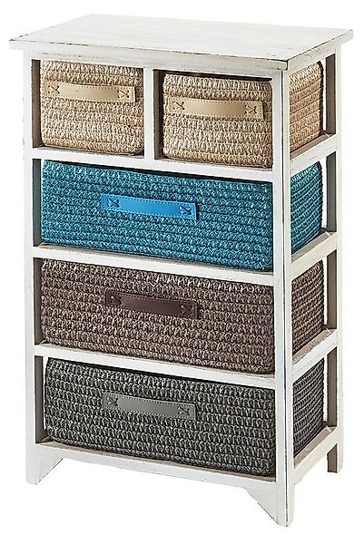 Kobolo Regal Holzregal white washed mit 5 Schubfächern günstig online kaufen