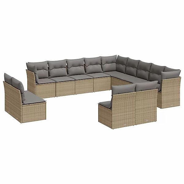 vidaXL 12-Tlg Garten-Sofagarnitur mit Kissen Beige Poly Rattan 3218419 günstig online kaufen
