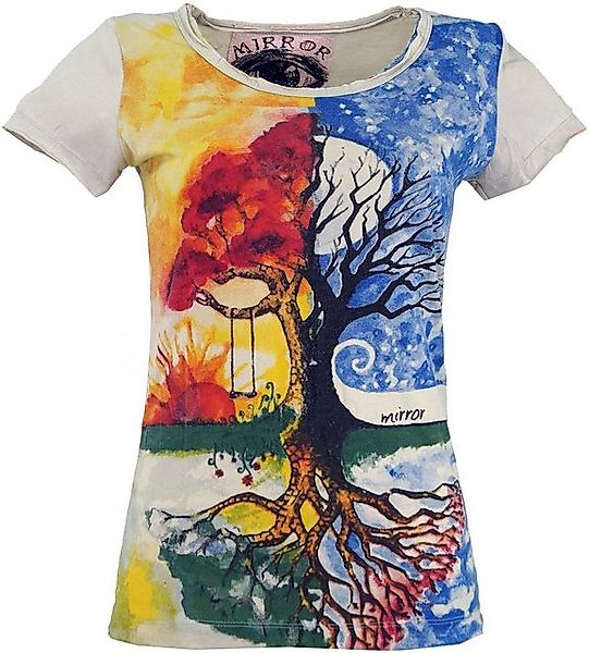 Guru-Shop T-Shirt Mirror Damen T-Shirt - Tree of Life beige alternative Bek günstig online kaufen