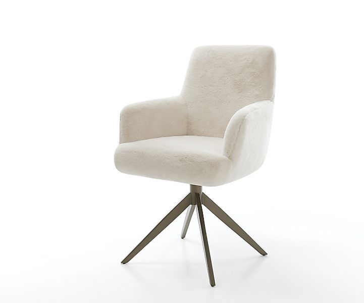 Drehstuhl Heira-Flex mit Armlehnen Plüsch Creme-Weiß Kreuzgestell breit Eff günstig online kaufen