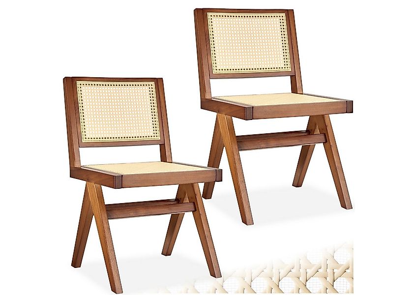 tectake Esszimmerstuhl Holzstuhl Lissy mit Wiener Geflecht im Boho-Stil (Se günstig online kaufen