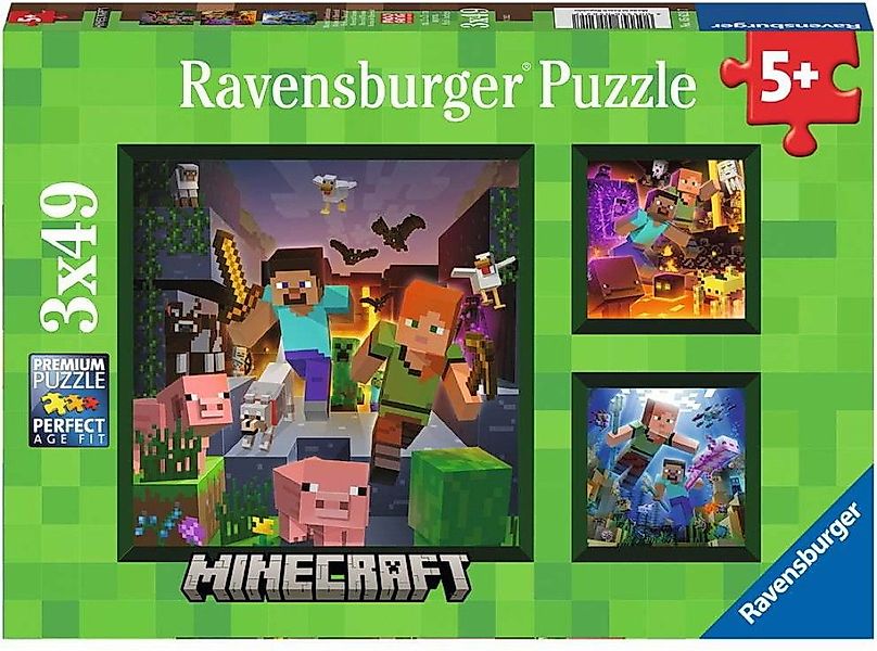 Ravensburger Puzzle 3 x 49 Teile Kinder Puzzle Minecraft Biomes 05621, 49 P günstig online kaufen