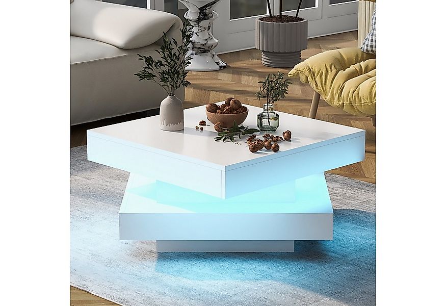 HAUSS SPOLE Couchtisch quadratischer mit drehbarer Platte, LED-Licht, 70x70 günstig online kaufen