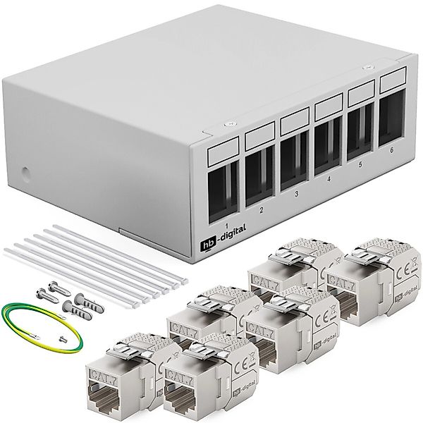 hb-digital Patch Panel 6 Port mit 6x Keystone Module Cat 7 Hellgrau günstig online kaufen
