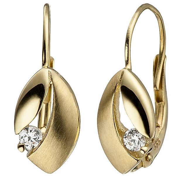 Schmuck Krone Paar Ohrhänger Boutons spitzoval, weiße Zirkonia, 333 Gelbgol günstig online kaufen