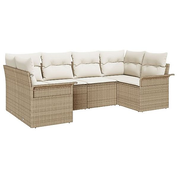 vidaXL Loungesofa 6-teiliges Garten Sofa Set mit Kissen Beige Poly Rattan, günstig online kaufen