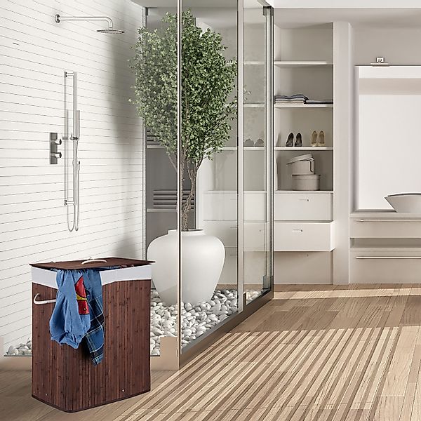 relaxdays Wäschesortierer Wäschekorb Bambus mit 2 günstig online kaufen