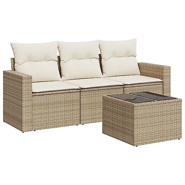 vidaXL 4-Tlg Garten-Sofagarnitur mit Kissen Beige Poly Rattan 3218658 günstig online kaufen