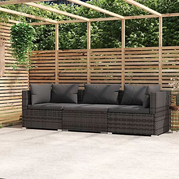 Vidaxl 3-sitzer-sofa Mit Kissen Grau Poly Rattan günstig online kaufen