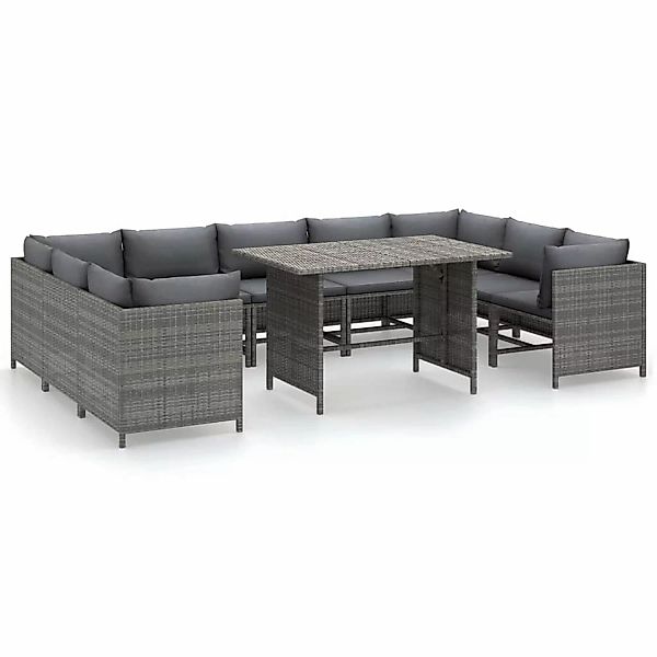 10-tlg. Garten-lounge-set Mit Kissen Poly Rattan Grau günstig online kaufen