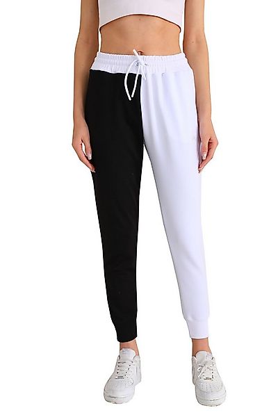 Bongual Loungehose zweifarbige Relaxhose mit Rippbündchen schwarz-weiß günstig online kaufen