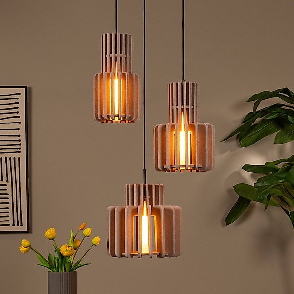 Hängelampe Rollo, taupe, Ø 50 cm, Stoff/Metall/Glas, 3-flg. günstig online kaufen