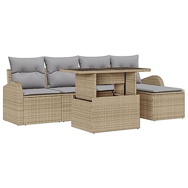 vidaXL Loungesofa 6-tlg. Garten-Sofagarnitur mit Kissen Beige Poly Rattan, günstig online kaufen