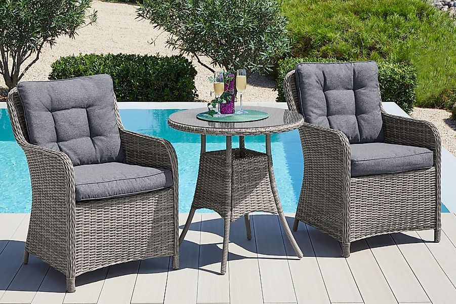 KONIFERA Garten-Essgruppe "Menorca", (Set, 3 tlg., 2x Sessel, 1x Tisch Ø 70 günstig online kaufen