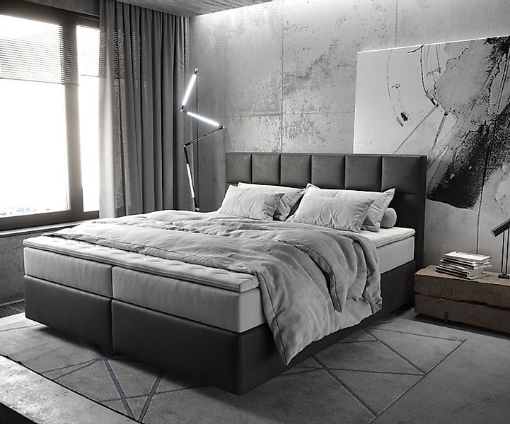 Boxspringbett Dream-Fine 180x200 cm Mikrofaser Anthrazit Vintage mit TFK Ma günstig online kaufen
