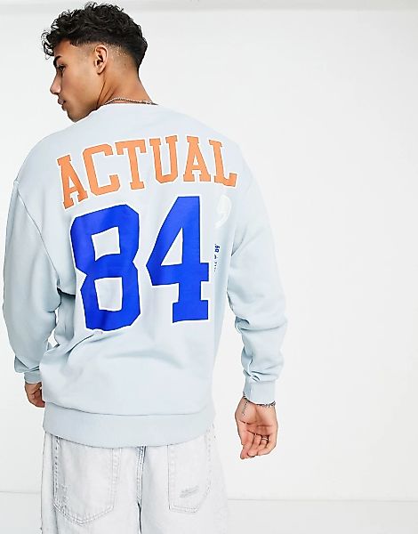 ASOS – Actual – Oversize-Sweatshirt in Hellblau mit großem Grafikprint auf günstig online kaufen