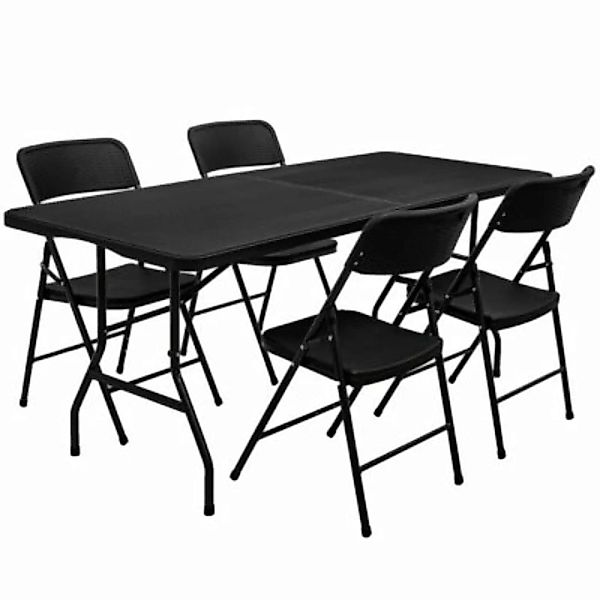 AMANKA Gartentisch L 180x74x74cm + 4 Stühle Schwarz Rattan-Optik schwarz günstig online kaufen