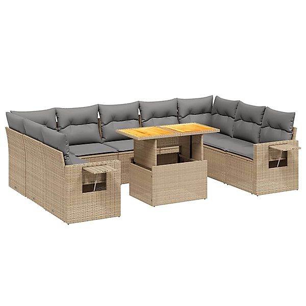 vidaXL 10-tlg Garten-Sofagarnitur mit Kissen Beige Poly Rattan Modell 226 günstig online kaufen