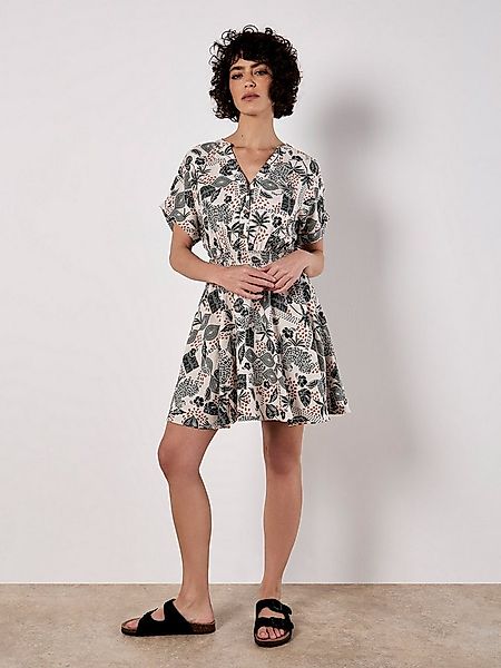 Apricot Druckkleid Kleid mit gesmokter Taille und Tribal-Print mit Smokdeta günstig online kaufen