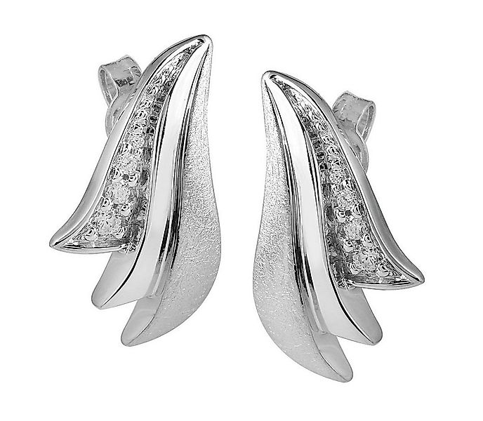 Materia Paar Ohrstecker Blatt Zirkonia matt gebürstet Silber Damen SO-168, günstig online kaufen