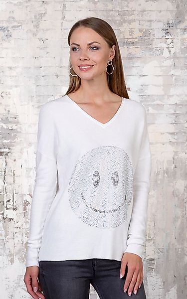 Passioni Strickpullover mit einem großen Strass-Smiley günstig online kaufen