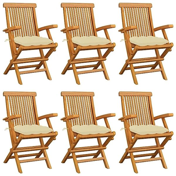 vidaXL Gartenstühle mit Cremeweißen Kissen 6 Stk Massivholz Teak 3062558 günstig online kaufen