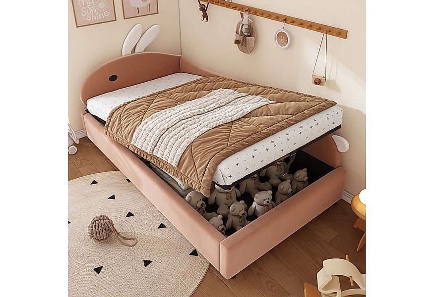 Flieks Polsterbett, Hydraulisches Kinderbett 90x200cm mit erhöhtem Zaun & H günstig online kaufen