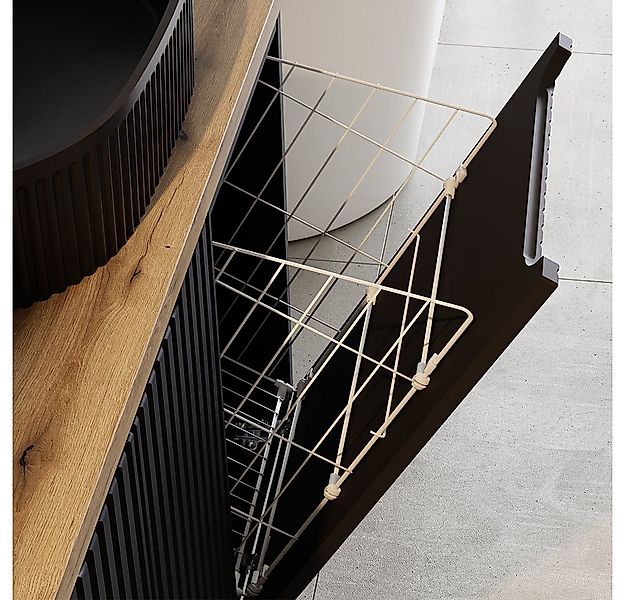 Lomadox Badmöbel-Set NEWPORT-56-BLACK, (Spar-Set, 3-St., Hochschrank Spiege günstig online kaufen