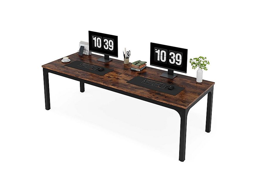 Tribesigns Computertisch 200x70x75cm, doppelter PC-Bürotisch, Braun/Weiß günstig online kaufen